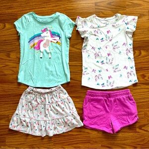 4pc Bundle Jumping Beans Girls 7 Short Sleeve Tops Skort Shorts Unicorn Lot EUC!